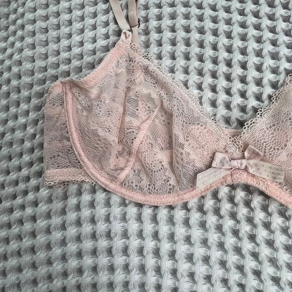 Vtg Y2K Victoria's Secret Unlined Demi Bra Sheer Pink Lace Bow Lolita Size 34C - Picture 3 of 5